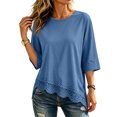 thumbnail image 7 of Lmueinov 3/4 Length Sleeve Womens Tops Crew Neck Lace Scalloped Hem Casual Shirts Solid Loose Fit Blouses Summer Fall Vacation Outfits, 7 of 7