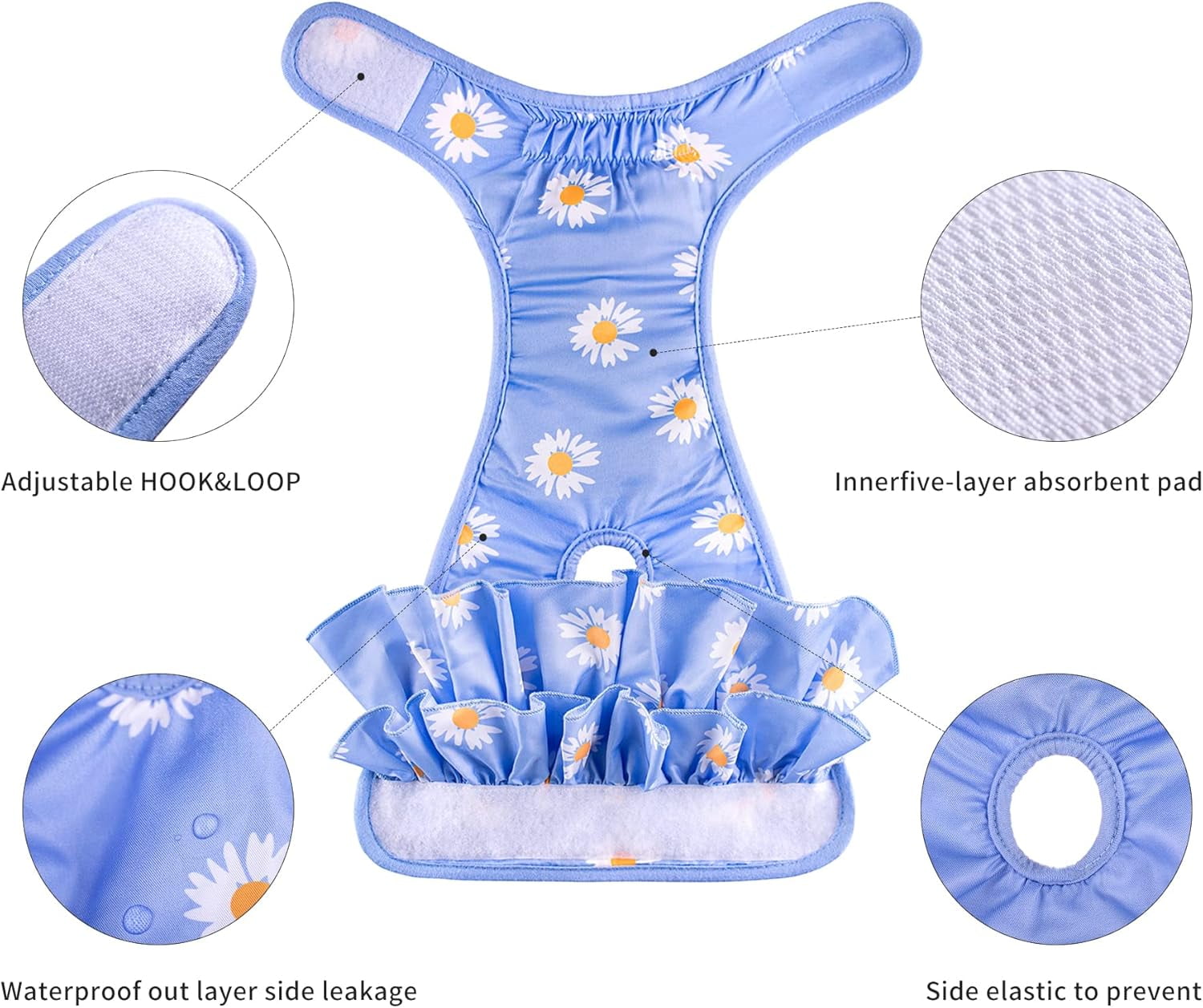 Dog Diapers, Washable Dog Period Diapers Cover, Adjustable Reusable Female Dog Diapers  for Heat, Period, Incontinence. Doggie Princess Dress   ( Large Size, 3 Packs)