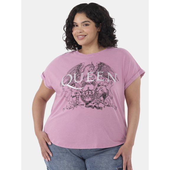 Terra & Sky Women's Plus Size Queen Graphic Band Tee with Short Sleeves, Sizes 0X-5X