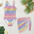 thumbnail image 4 of SEANATIVE Girls Swimwear Set One Piece Swimsuit with Swim Cover Ups Stylish Cut Out Bathing Suit for Vacation Beach Summer Holiday, Size 7-8, Star Pink Yellow Blue, 4 of 7
