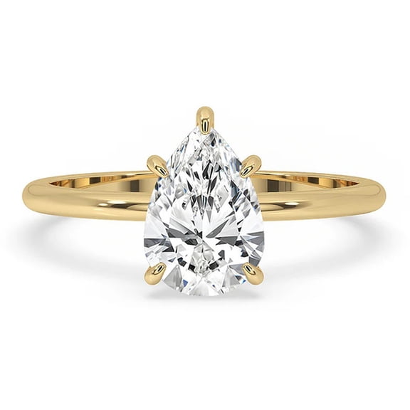 GIMELIS Pear Cut Lab Grown Diamond Solitaire Engagement Ring 14K Yellow Gold