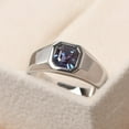 thumbnail image 3 of Minimalist alexandrite wedding ring for men, asscher cut June birthstone, bezel setting, 3 of 5