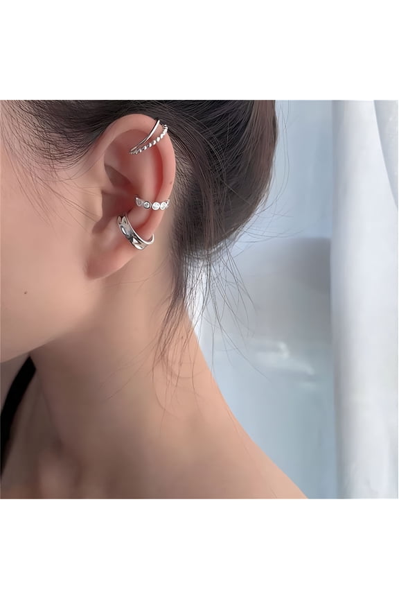 Sterling Silver Zircon Geometric Earrings Ear Cuff Clip Earrings Ear Cuffs for Women Non Piercing 3Pcs/Set