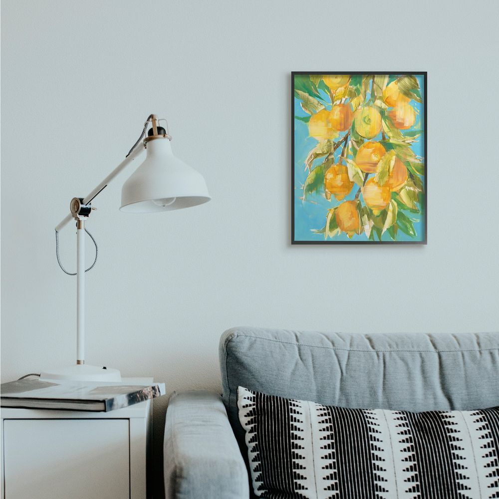 Stupell Industries Ripe Lemon Tree Distortion Yellow Blue Green Framed Wall Art Design by Third and Wall, 16" x 20", Black Framed