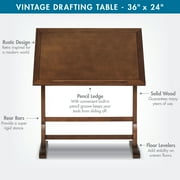 Studio Designs Vintage Drafting Drawing Table with Adjustable 36 Wide Top, Rustic Oak