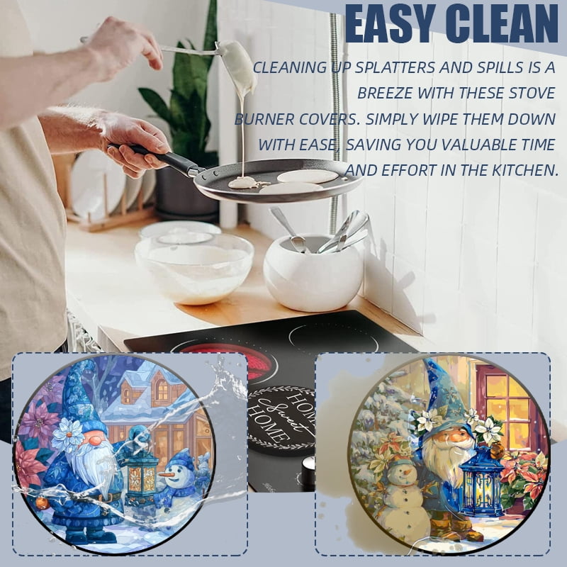 Christmas Electric Stove Burner Covers for Electric Stove, Christmas Gnomes Round Decorative Metal Gas Stovetop Covers Set of 4 for Kitchen, 8 Inches and 10 Inches