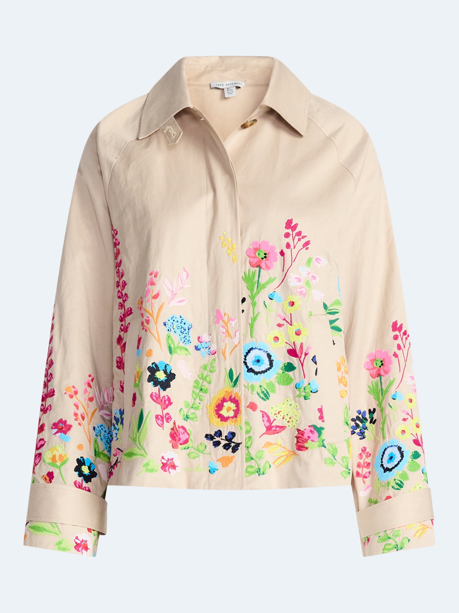 Free Assembly Women's and Women's Plus Short Embroidered Trench Coat, Sizes XS-4X