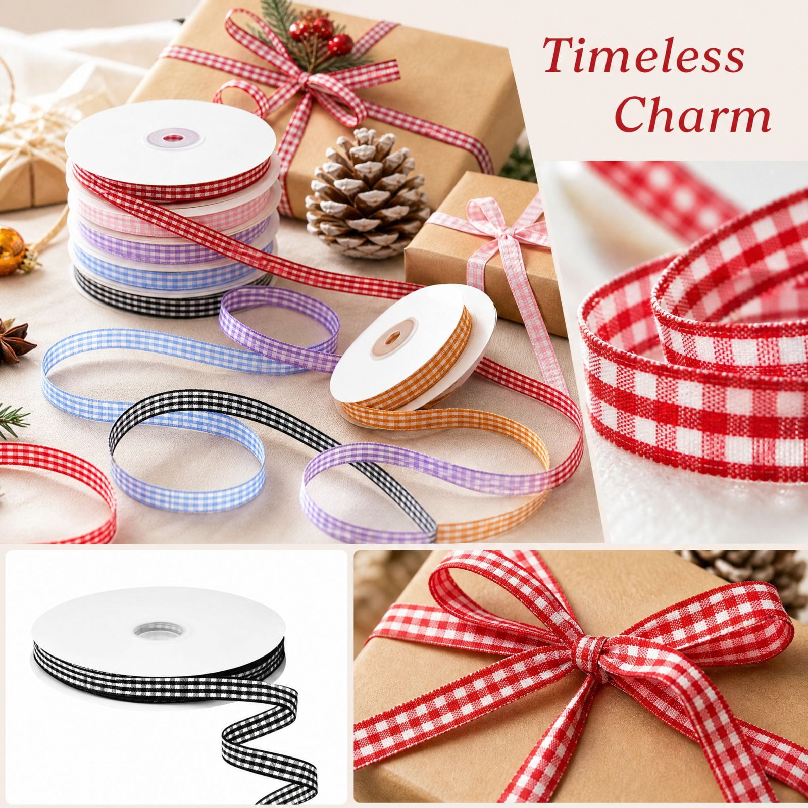 Christmas Ribbon with Blue and White Gingham Ribbon Design and Polyester Woven Edges Plaid Ribbon for Gift Wrapping Craft Projects and Bows Holiday Ribbon for Gift Wrapping for
