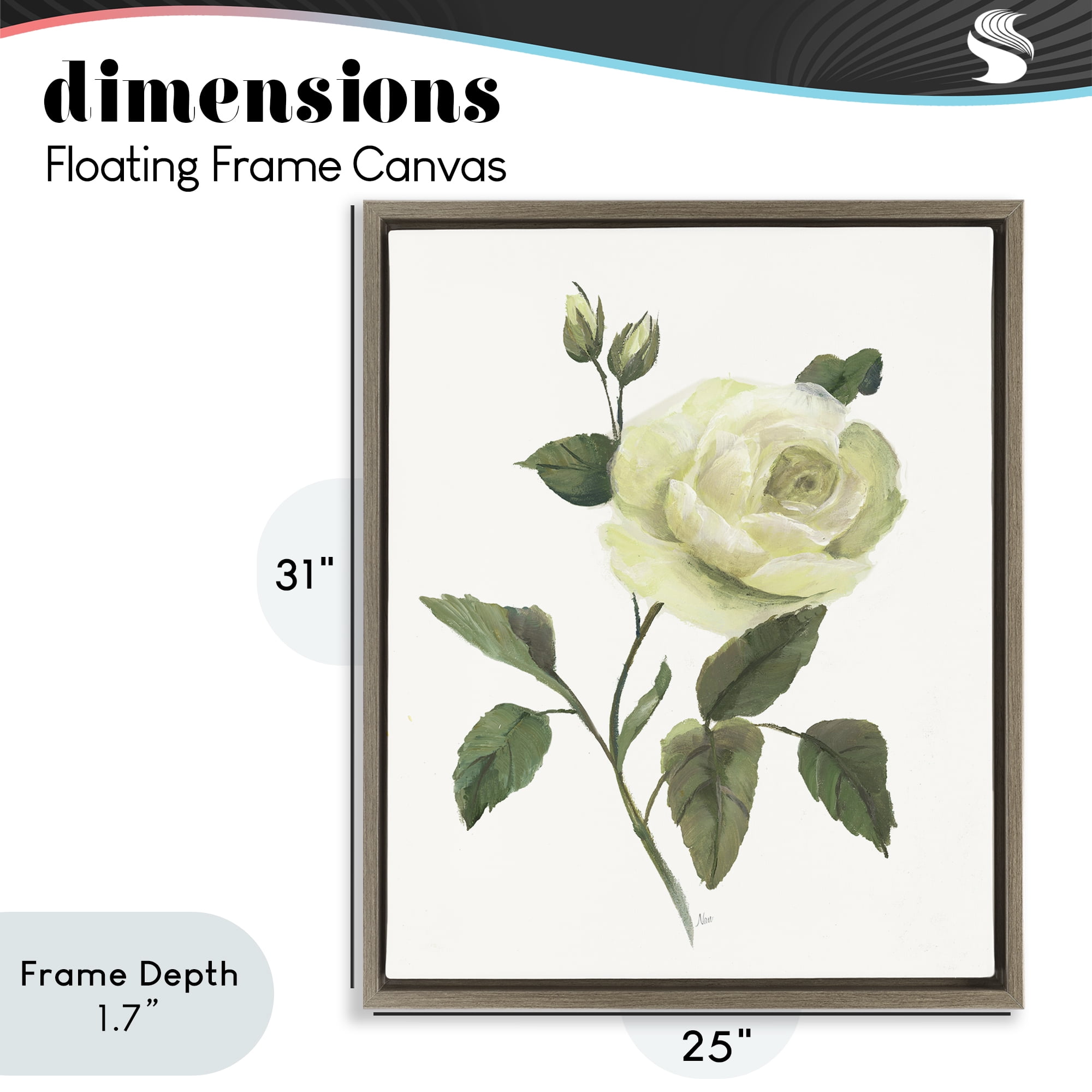 Stupell Industries Cream Garden Rose with Buds Brown Framed Floater Canvas Wall Art, design by Nan