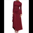 thumbnail image 2 of Vestido Midi Asimétrico con Abertura Irregular, Cuello Redondo, Larga y Cintura Fruncida para Mujer, Color Liso Vino Tinto S, 2 of 6