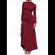 thumbnail image 2 of Vestido Midi Asimétrico con Abertura Irregular, Cuello Redondo, Larga y Cintura Fruncida para Mujer, Color Liso Vino Tinto M, 2 of 6