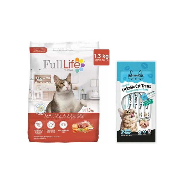 Full Life Gatos Adultos 1.3 kg + MIAUKISS LICKABLE ATUN 4 PACK 56GR