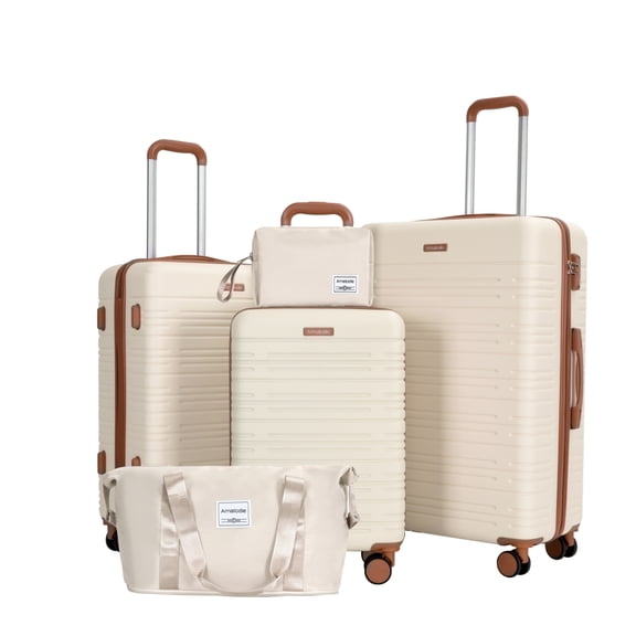 5 Piece ABS Hardside Spinner Luggage Set 20 24 28 Inch Suitcases with Travel Bag Toiletry Bag and TSA Lock