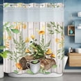thumbnail image 6 of Green Frog No Hooks Shower Curtain with Snap-in Liner Coffee Mushroom Butterfly White Wood Broad Shower Curtains for Bathroom, Waterproof, Easy Install, Washable 72"x72", 6 of 9