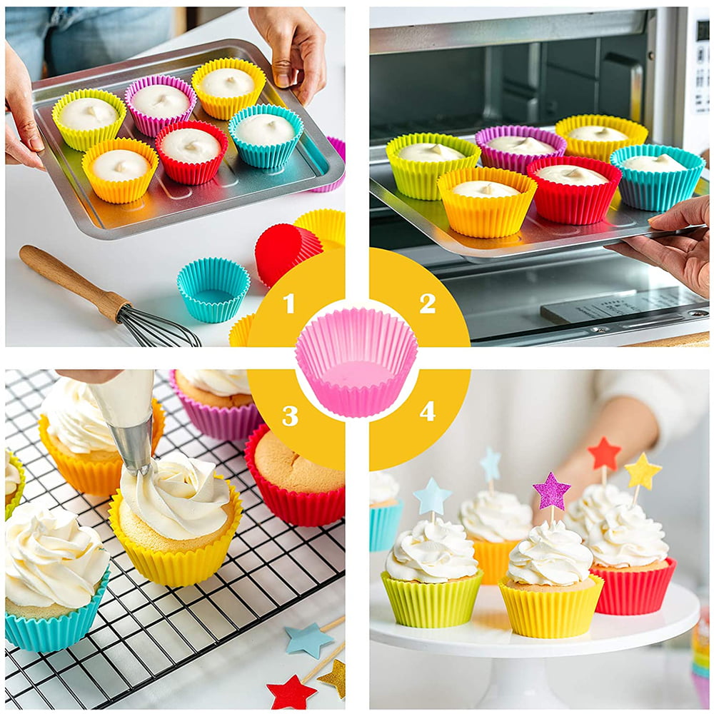 12-Pack Silicone Jumbo Round Reusable Cupcake and Muffin Baking Cup, B —  Freshware