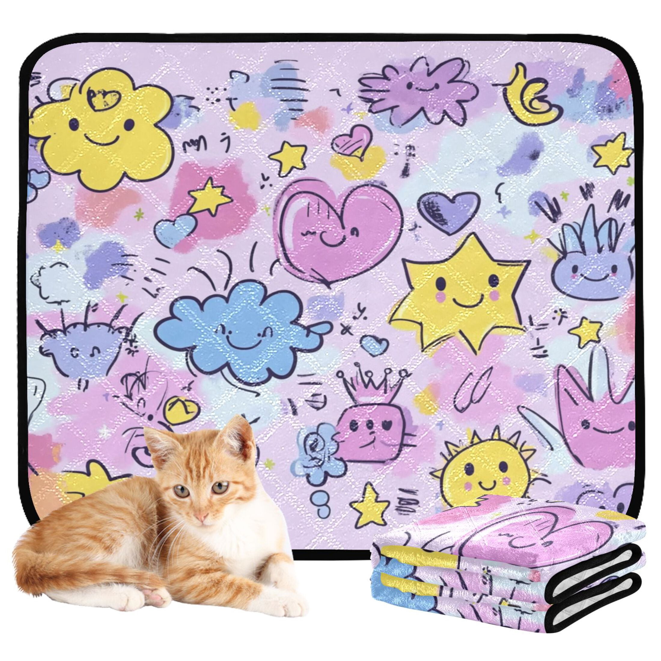 Qxltty Graffiti Elements Pattern Cat litter Pads Pet Set of 2 Diaper Mats Center Anti-leakage Layer Absorbent Soft and Comfortable