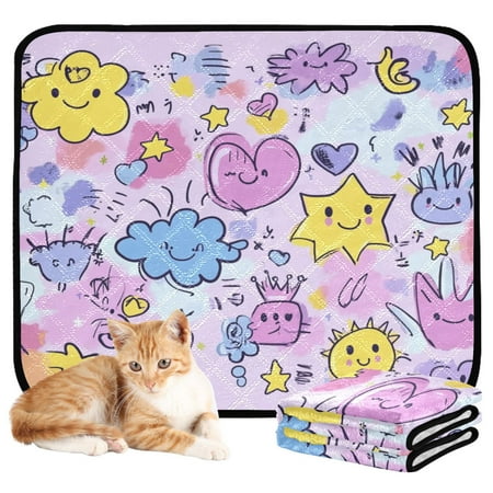 Qxltty Graffiti Elements Pattern Cat litter Pads Pet Set of 3 Diaper Mats Center Anti-leakage Layer Absorbent Soft and Comfortable