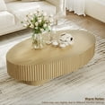 thumbnail image 4 of Oval Coffee Table for Living Room, Modern Fluted Wood Center Table with Oak Finish, Olive-Shaped Drum Coffee Table for Apartment, Office, Easy Assembly, 4 of 10
