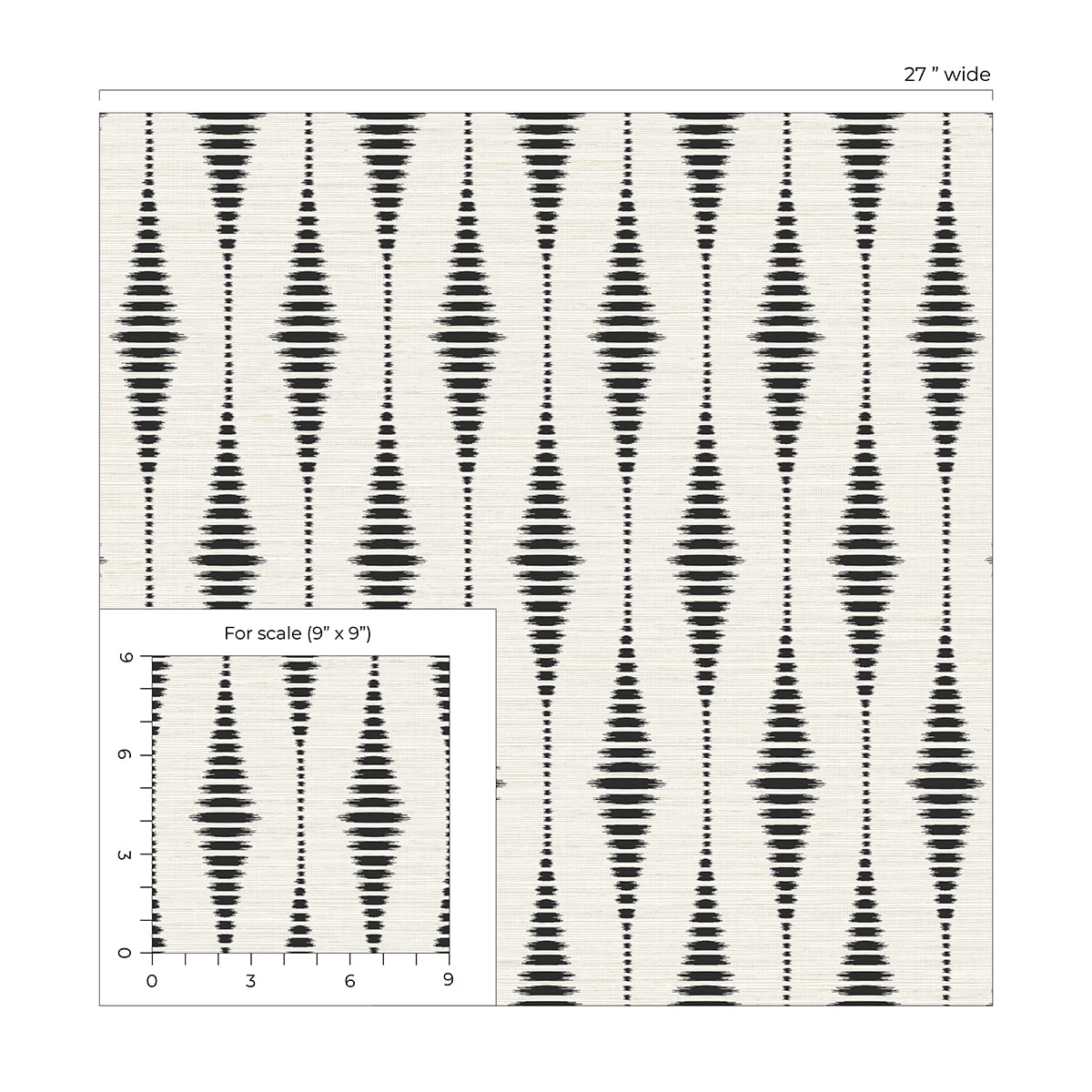 Seabrook Designs  Striped Ikat Peel and Stick Wallpaper 27 in. W x 18 ft. L - Ebony & Linen