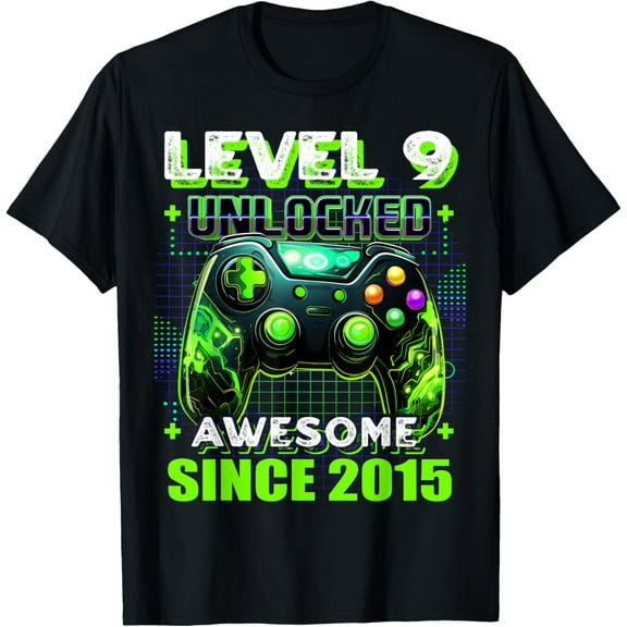 9th Birthday Gamer 9 Year Old Funny Bday Boy Nine Son Vinateg Gifts Gaming T-shirt