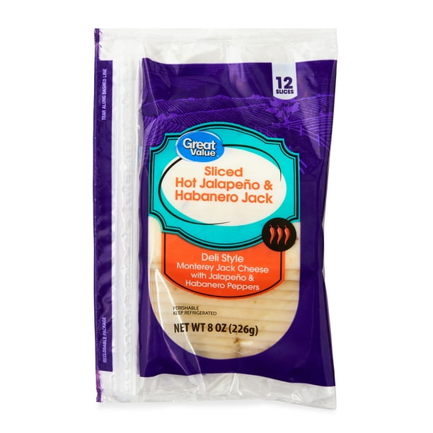 Great Value Deli Style Sliced Hot Jalapeno & Habanero Jack Cheese, 8 oz