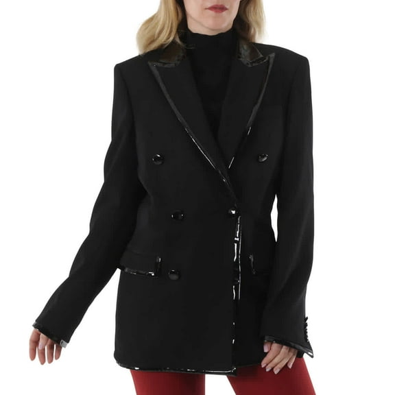 Moschino Men's Black Double-Breasted Piped Blazer, Brand Size 46 (US Size 36)