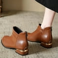 thumbnail image 3 of Xfvqtps Ankle Boots for Women Back Zipper Pointy Toe Block Low Heel Leather Fashion Commute Booties Brown, 3 of 9