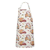 Red Truck with Fall Pumpkins Pattern Apron-Garden Aprons for Women with Pockets-Cotton Linen Waterproof Kitchen Cooking Gardening Aprons Adjustable for Kitchen,Cooking,BBQ and Salon 33"x27"