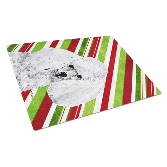 Carolines Treasures SC9797LCB White Toy Poodle Candy Cane Christmas Glass Cutting Board Large, 12H x 16W, multicolor