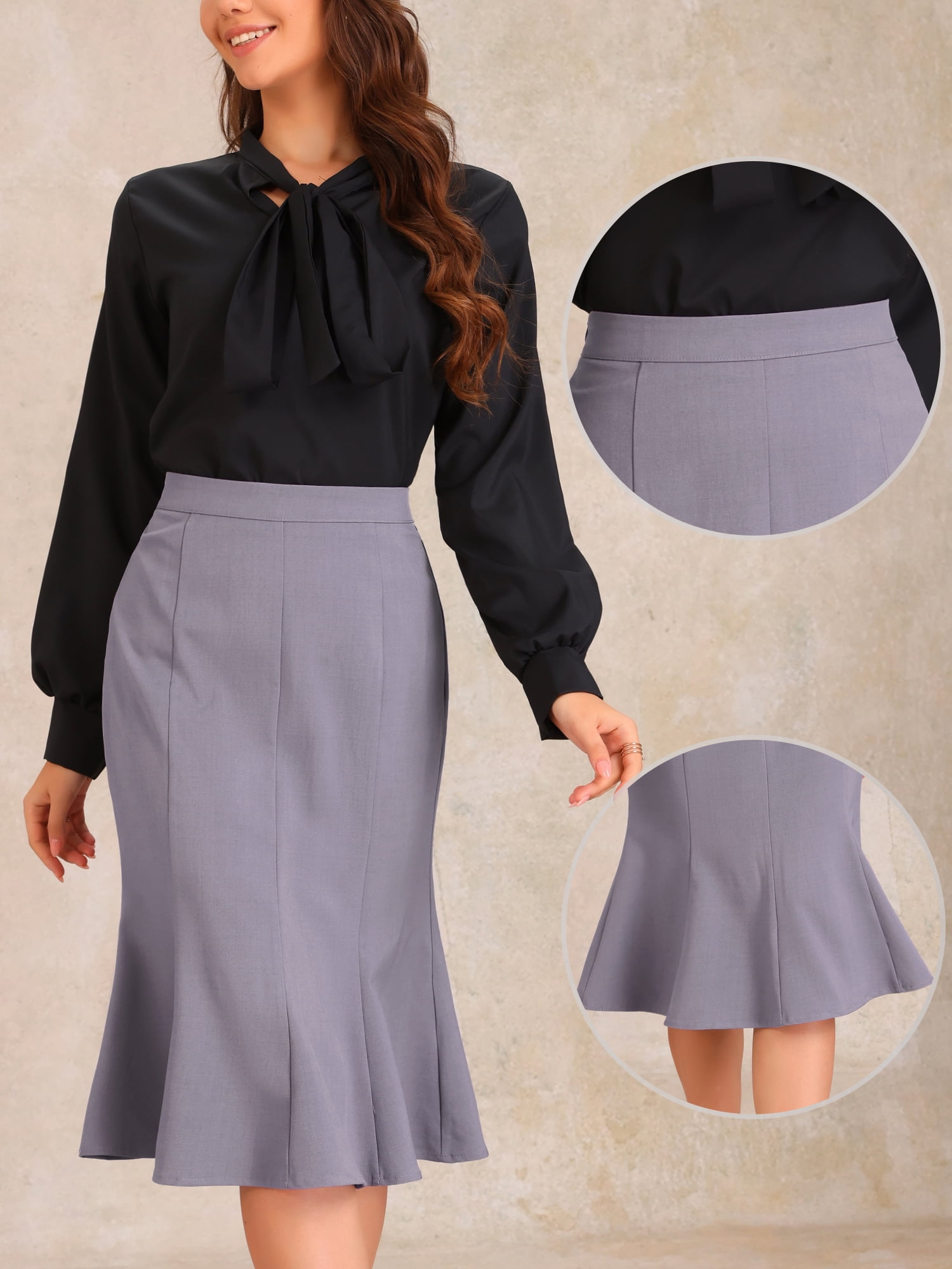 DARING DIVA Women's Ruffle Hem Pencil Skirt High Waist Midi Skirts S Light Purple