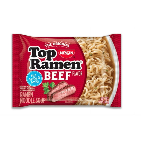 Nissin Top Ramen Noodle Soup, Beef, 3 Ounce (Pack of 24)