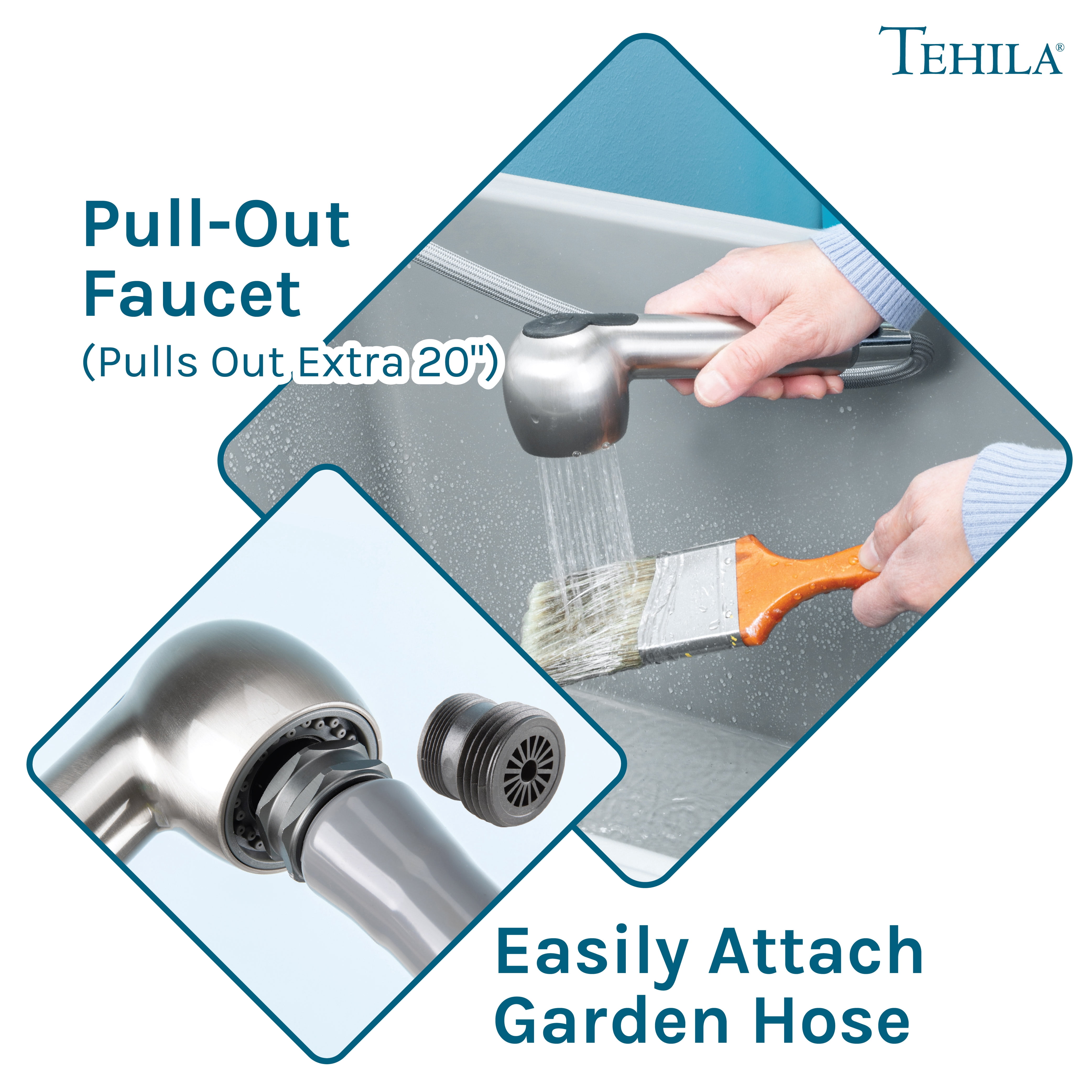 TEHILA Space Saver 16 Gallon Grey Utility Sink with Stainless Finish Pull-Out Faucet