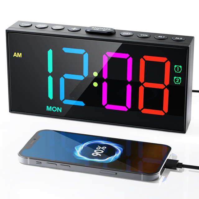 Reloj Roxicosly RGB con doble alarma digital, pantalla de 7,5 pulgadas