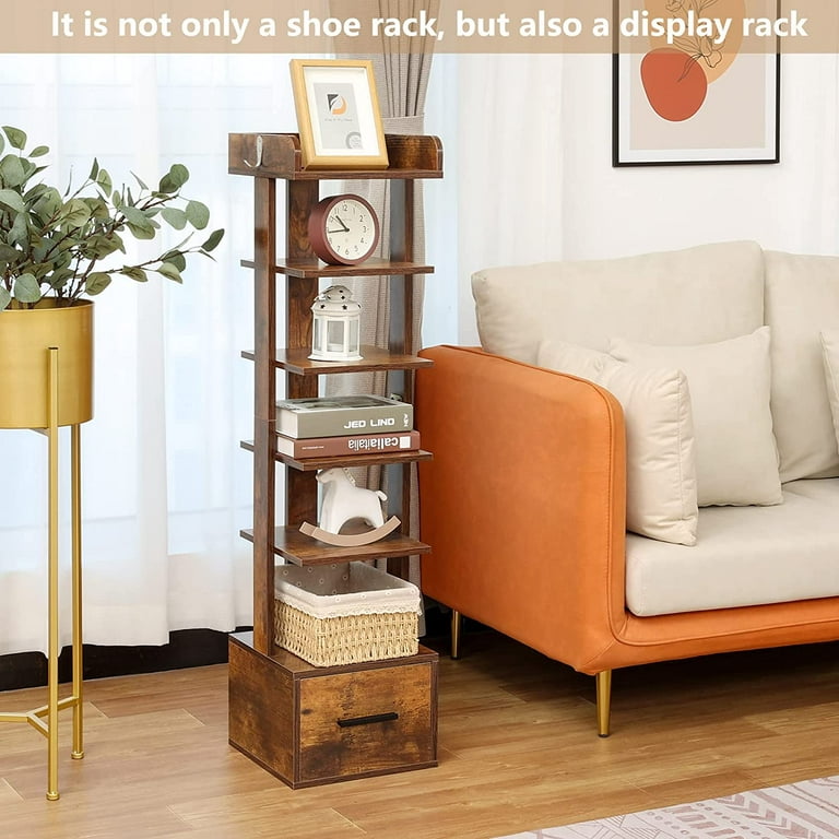 8 Tiers Vertical Shoe Rack, Space Saving Shoe Storage Shelf Stand for Small Space, Entryway, Rustic Brown, Size: 11.0” Large x 11.0” W x 57.5” H