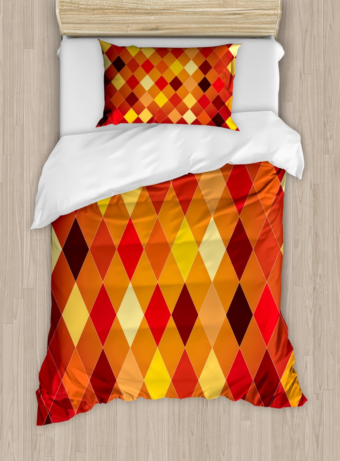 Geometric Twin Size Duvet Cover Set, Argyle Pattern with Colorful