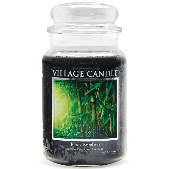 Village Candle Black Bamboo Large Glass Apothecary Jar Scented Candle, 21.25 oz, Green