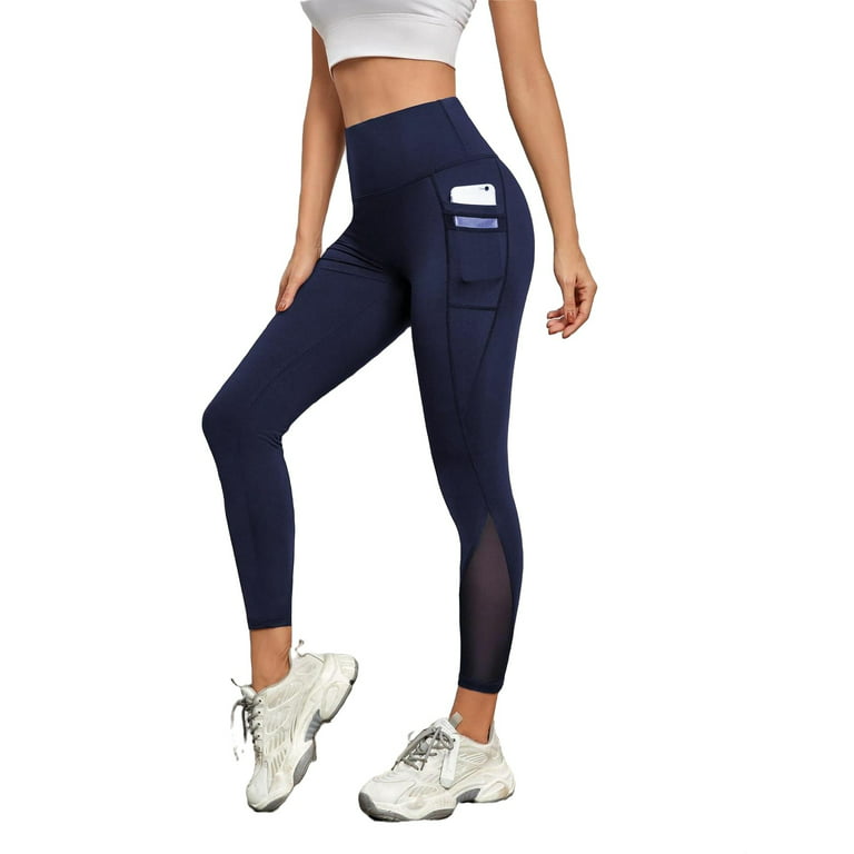 Navy Blue Cropped Active Bottoms Women's Sports Leggings With Phone Pocket  (Women's)