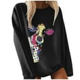 thumbnail image 2 of Ladies O-Neck Solid Color Printing Long-Sleeved Loose Striped Casual Top, 2 of 5