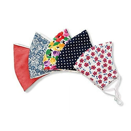Hope Love Shine Adjustable Floral Pattern Cotton Face Mask with Filter Pocket, Assorted, 5 Count