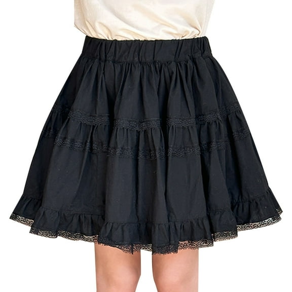 RUTAYY Teen Girls Short Skirt Lace Trim Flared Skirt Casual Fall Dreamy Skirt, Black, 11-12 Years