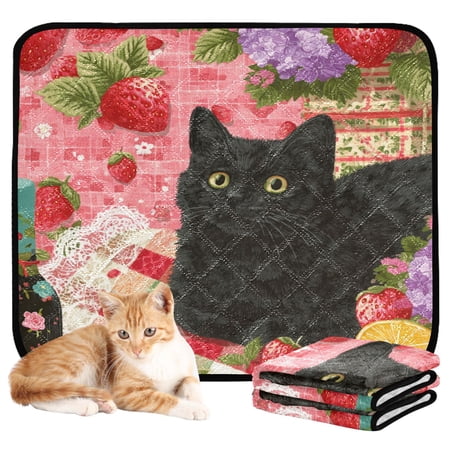 Qxltty Strawberry Black Cat Cat litter Pads Pet Set of 3 Diaper Mats Center Anti-leakage Layer Absorbent Soft and Comfortable
