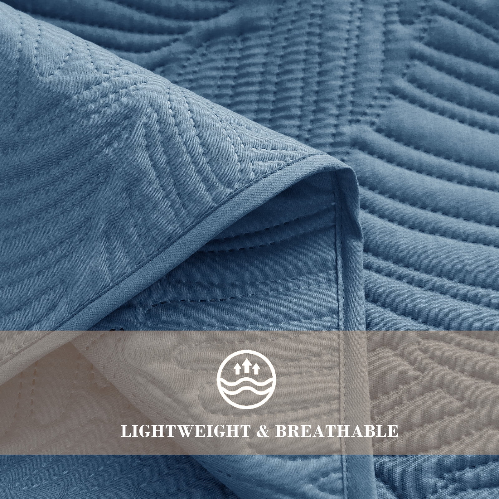 Exclusivo Mezcla Ultrasonic King Size Quilt Set Bluish Grey, 3 Pieces Lightweight Bedspread Leaf Pattern Bed Cover Soft Microfiber Coverlet Bedding Set for All Seasons