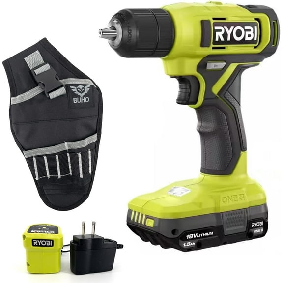 Ryobi 18-Volt ONE  P215K 3/8" Drill Driver, 1.5 Ah, Lithium-Ion, Battery and Charger, 2 Piece