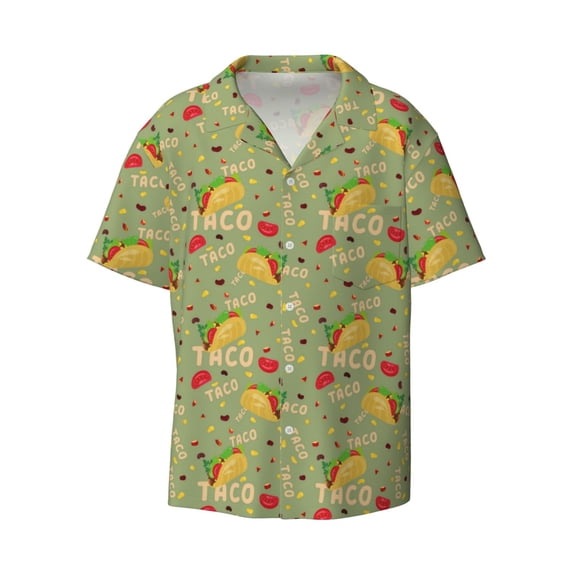 Honeii 's Taco for men's short-sleeved button-up collared shirt featuring a pocket, perfect for beach vacations, and travel adventures.
