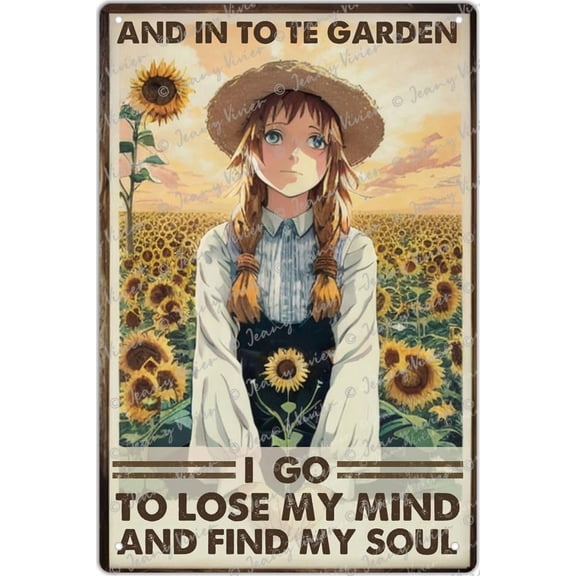 Hippie Girl Garden Signs Outdoor Metal, And Into The Garden I Go To Lose My Mind And Find My Soul Sign, Boho Farmhouse Decor, Wall Decorative Signage For Bedroom Aesthetic 12x16 Inches