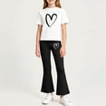 thumbnail image 2 of THDHVS Girls Fall Outfits,Girls Heart Print Round Neck Short Sleeve Top Stretchy Flared Pants Casual 2 Piece Set,Girls' Clothing Sets Black 3-4 Years, 2 of 7