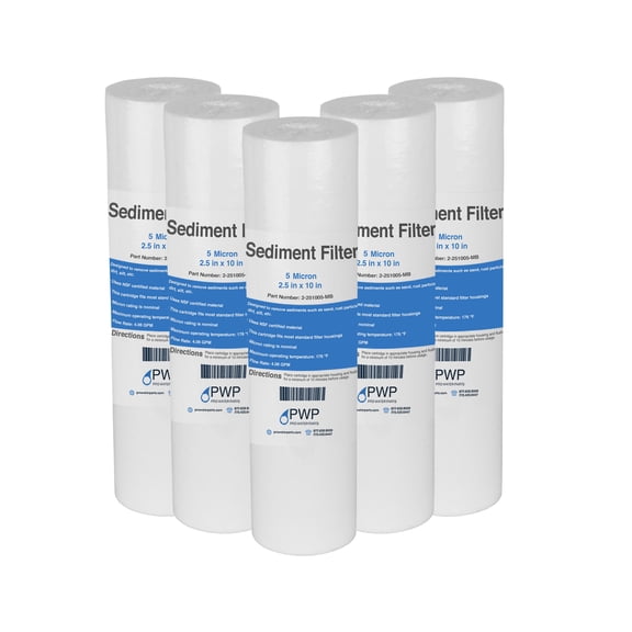 Sediment Melt Blown Water Filter Cartridge Standard 2.5x10" 5 Micron 5 Pack