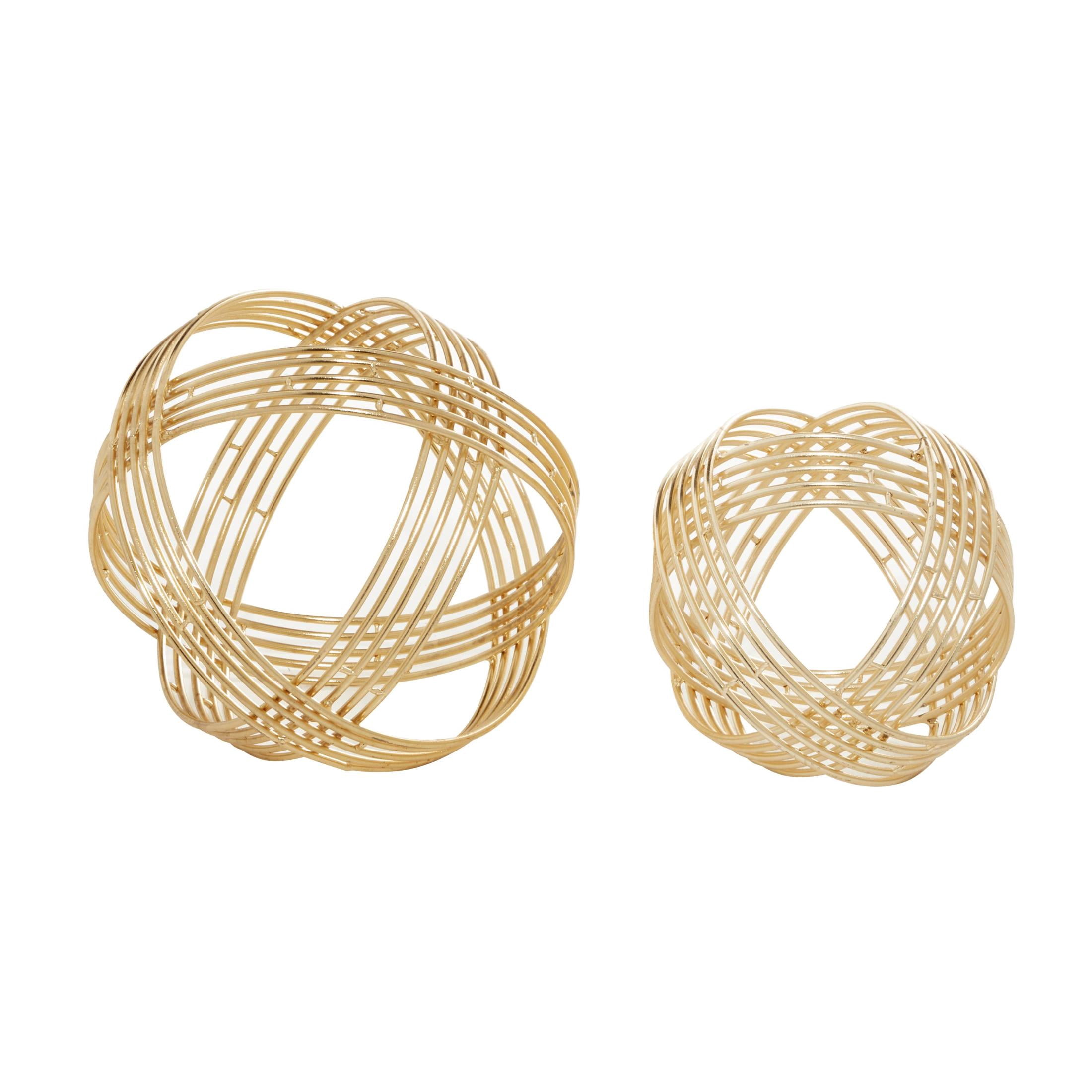 9", 7"W Gold Metal Layered Orb Geometric Sculpture, by DecMode (2 Count)