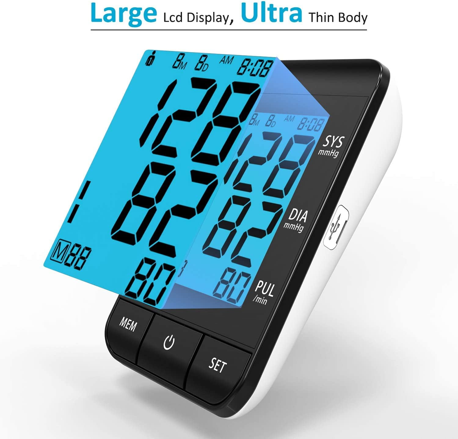  Large Screen Blood Pressure Monitor, ELERA Extra Large Cuff  13-21 Blood Pressure Machine for Home Use, Upper Arm BP Cuff Kit with  Backlight LCD & HR Detection, Two User Mode 