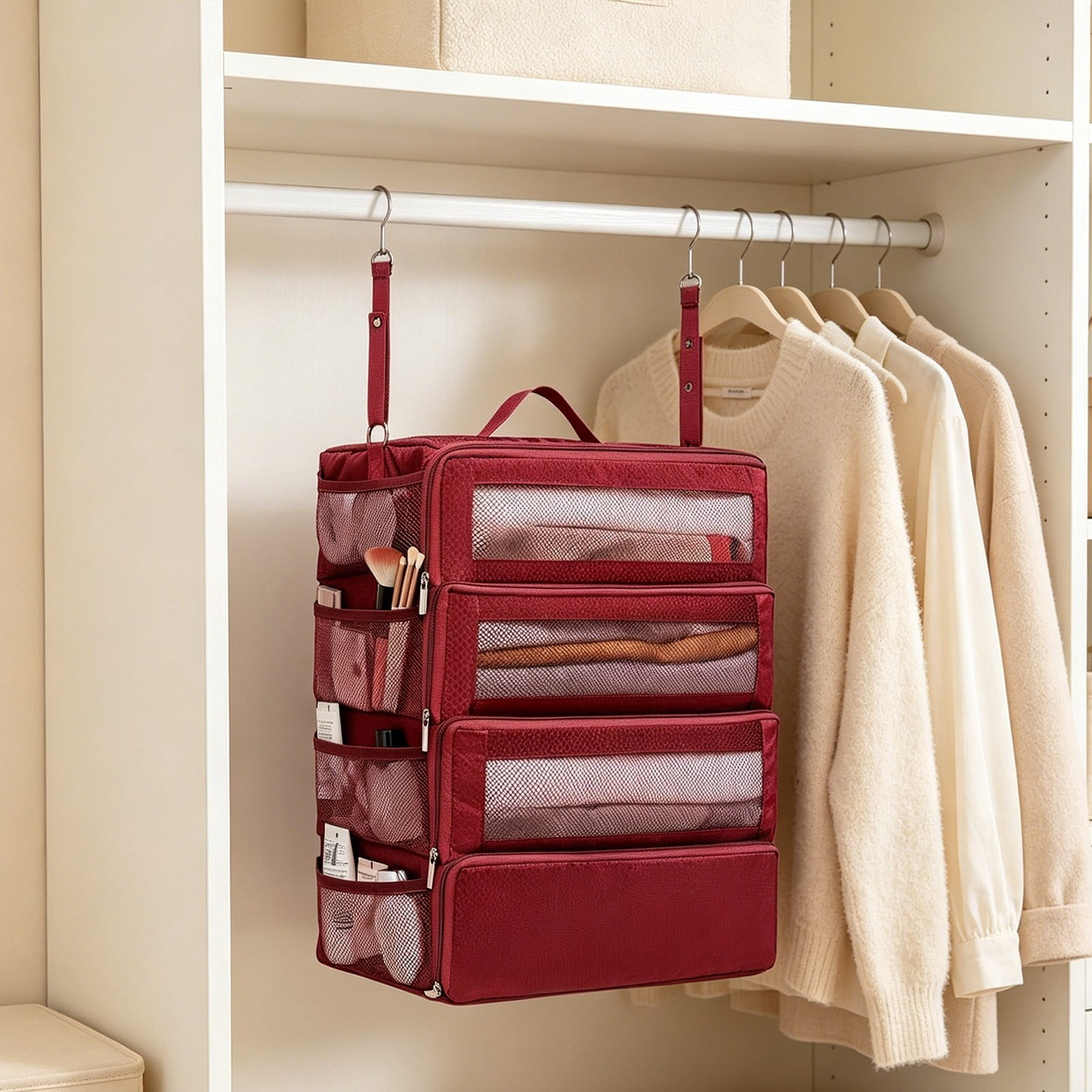 Suitcase Organizer 19.8 Inch Hanging Shelves, Travel Luggage Organizer Portable Packing Cube Closet, Collapsible Travel Organizer for Carry-on Suitcase & Hotel Storage